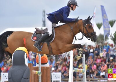 Trinity d'Ecrepin mère de Notting Hill du Péna Cavalier et cheval franchissant un obstacle en concours